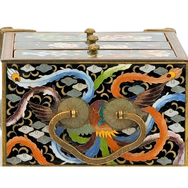 Metal Japanese Kyoto Cloisonné Enamel Kodansu Cabinet For Sale - Image 7 of 8