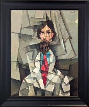 David Adickes Modern Cubist Inspired Male Portrait Painting of a Bearded Man with a Red Tie, 1990s