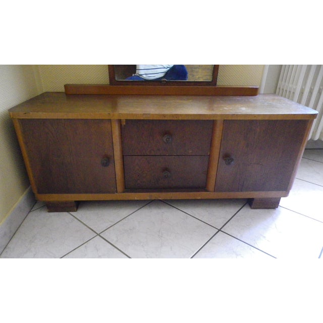 Beige Vintage Boat-Style Dressing Table with Mirror, 1940s For Sale - Image 8 of 18