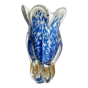 Vintage Royal Gallery Hand Blown Blue and White Glass Vase