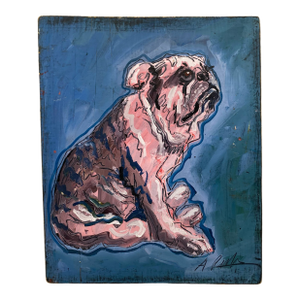 English Bulldog Pet Dog Portrait Original Oil British Signed