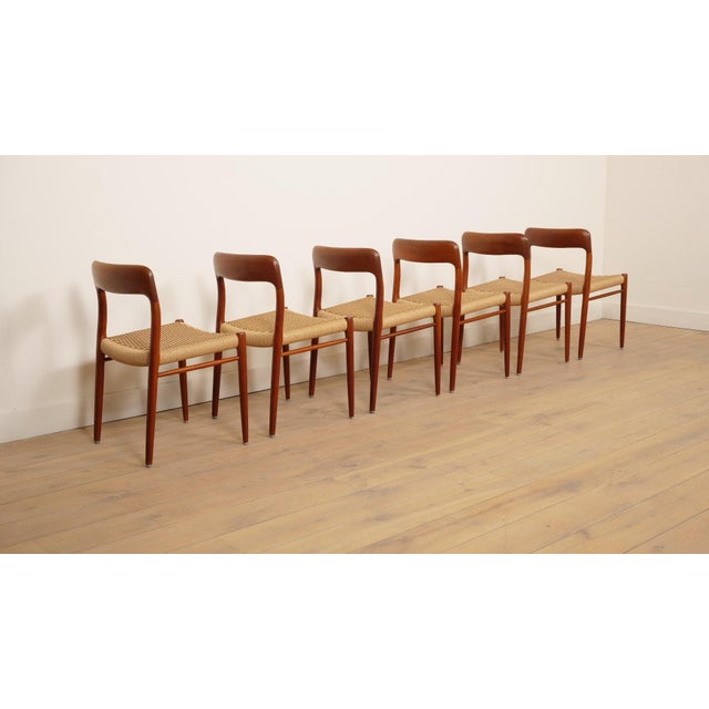 Wood Vintage Model 75 Dining Chairs in Teak by Niels Otto Moller for J.L. Møllers, 1960s, Set of 6 For Sale - Image 7 of 18