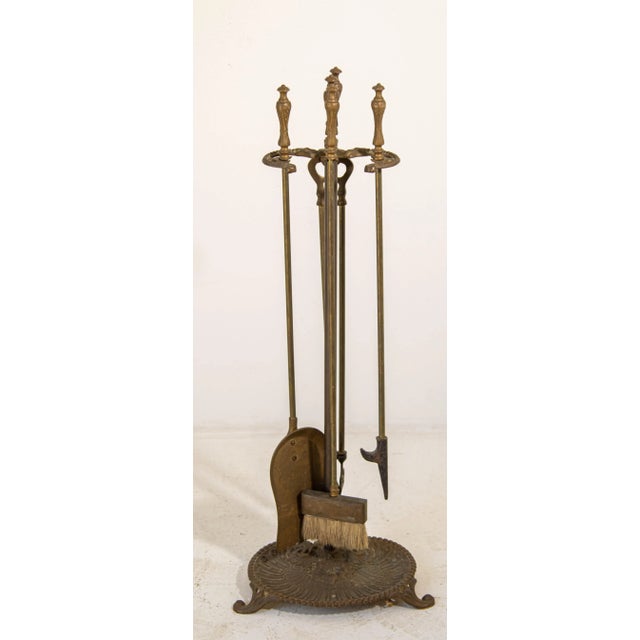 Vintage Brass American Art Nouveau Style Fireplace Tools Set For Sale - Image 12 of 13