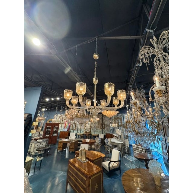 Modernist Gold Murano Glass and Brass 8 Light Chandelier For Sale - Image 4 of 7