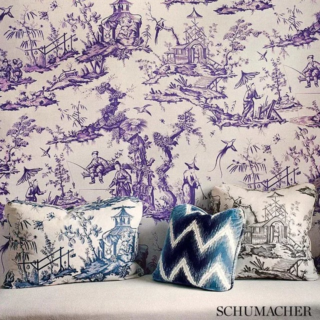 Chinoiserie Sample - Schumacher Shengyou Toile Fabric in Iris For Sale - Image 3 of 4