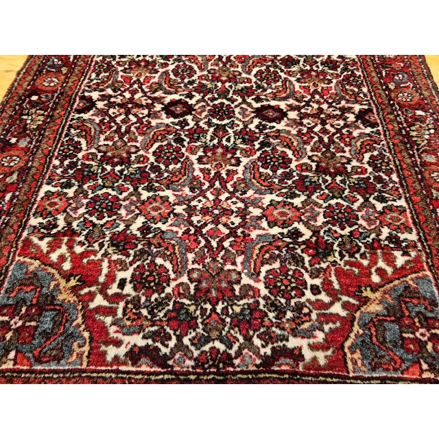 Vintage Persian Malayer Area Rug, Hand-Knotted Wool, Geometric Pattern, 3x5, Ivory & Red For Sale In Chicago - Image 6 of 13