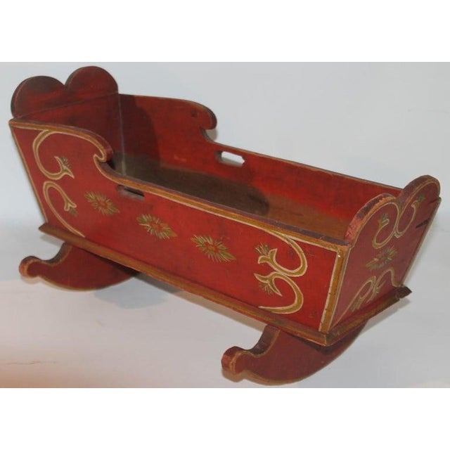 Folk Art 19thc Original Paint Decorated Pennsylvania Doll Cradle For Sale - Image 3 of 8