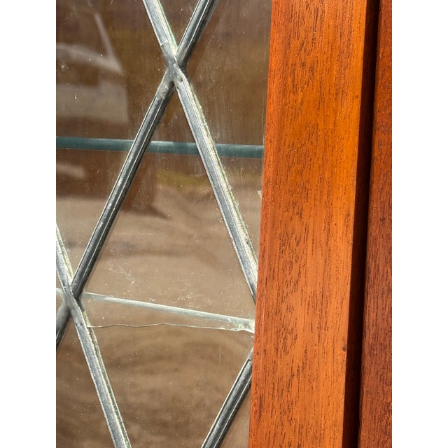 Vintage Illuminated Diamond Pane Curio Cabinet / Glass Display Bookcase For Sale In Tampa - Image 6 of 8