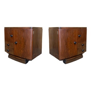 Art Deco Early 20th Century Spanish Walnut Nightstands 1930s , Signed For Sale