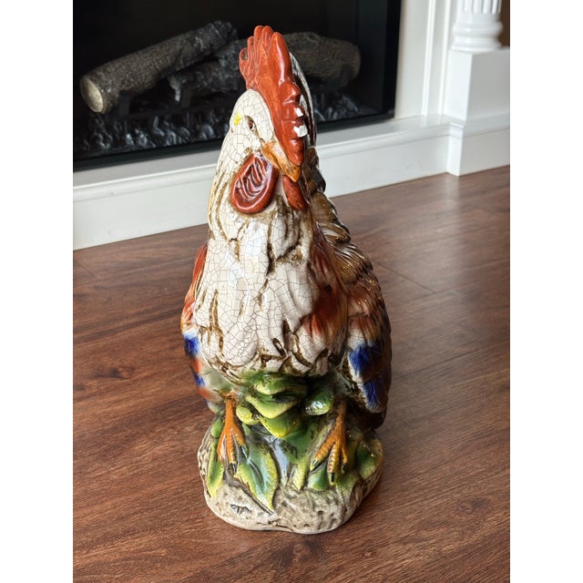 Vintage Large Italian Majolica Pottery Rooster Chicken Sculpture - 17" For Sale In Washington DC - Image 6 of 7
