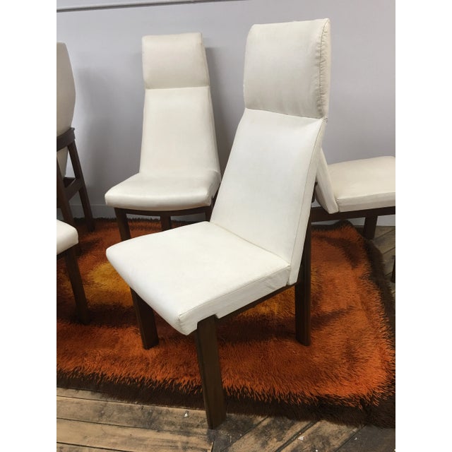 Set of 5 Mid Century Modern High Back Dining Chairs | Adrian Pearsall Style Upholstered White Chairs | Vintage MCM Dining Room Seating For Sale - Image 10 of 12