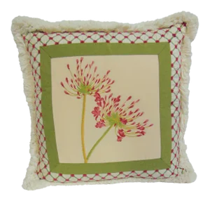 Floral Embroidered Pillow / Shag Trim