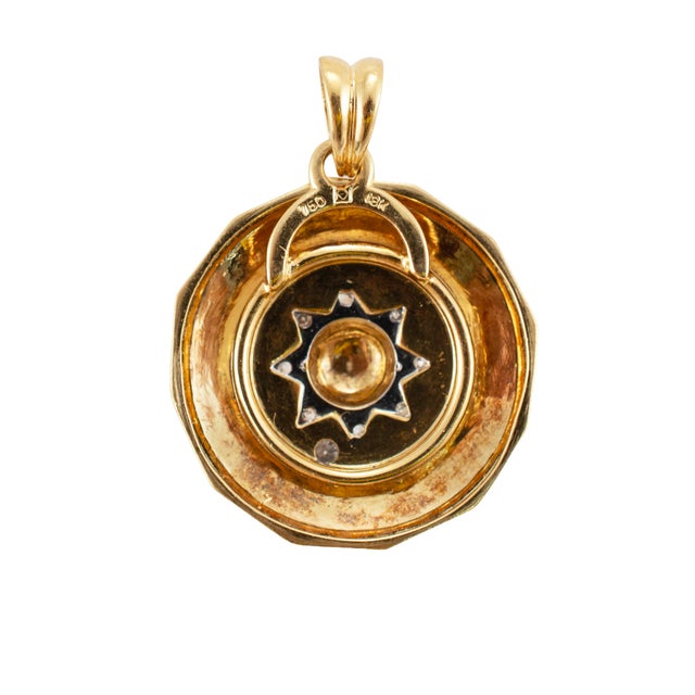 18k Yellow & White Gold Rotating Zodiac Sign Diamond Sun Motif Medal Pendant For Sale - Image 4 of 8
