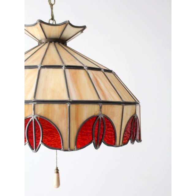 Mid 20th Century Vintage Tiffany Style Stained Glass Hanging Pendant Light For Sale - Image 5 of 18