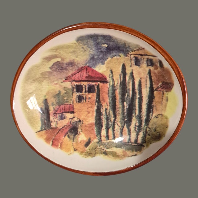 Late 20th Century Late 20th Century Three Tuscan Scene Painted "Villa/Landscape" Williams Sonoma Dipping Oval Bowls For Sale - Image 5 of 8