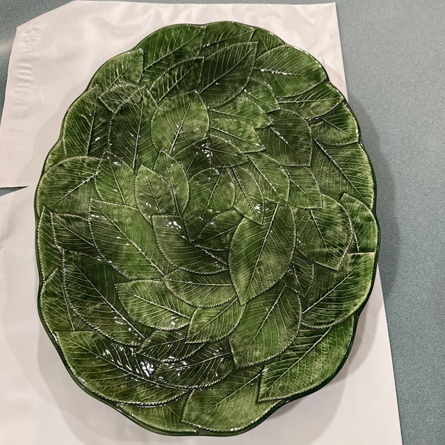 Pre owned Oval Green Leaf Platter Ceramiche Leonardo in Great Condition