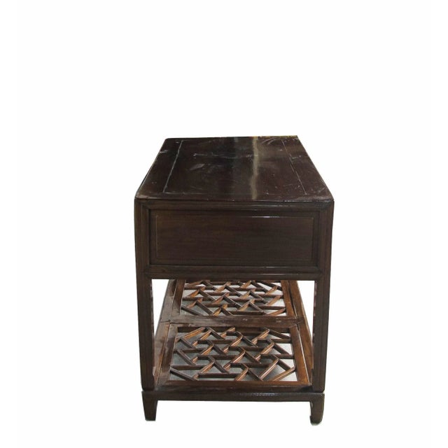 Wood Vintage 5 Drawers With Cracked Ice Foot Rest Desk For Sale - Image 7 of 9