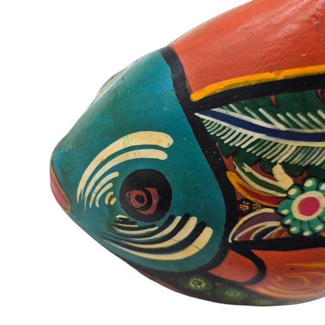 Handpainted Mexican Folk Art Terra Cotta Fish – Vintage Colorful Pottery Sculpture For Sale In San Francisco - Image 6 of 11
