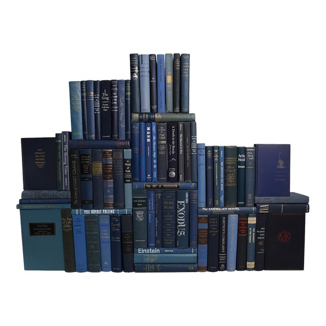 Decorative Books - Vintage Denim Book Wall - Set of 75 Blue Books For Sale