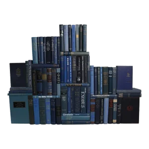 Decorative Books - Vintage Denim Book Wall - Set of 75 Blue Books