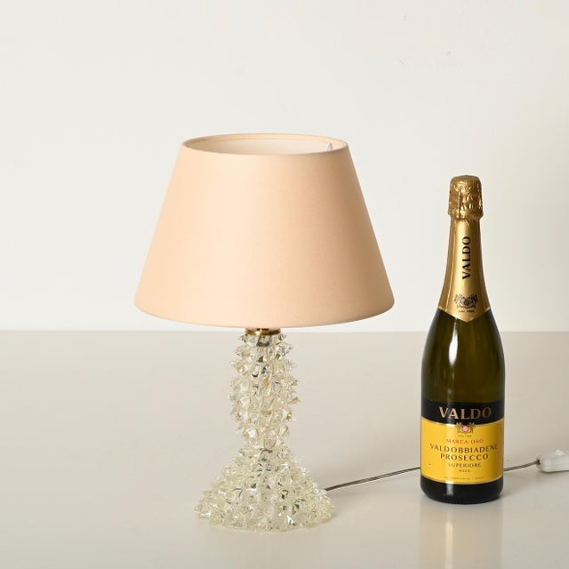1940s Large Lamp in Murano Rostrato Glass and Brass with Pink Shade from Barovier, Italy, 1940s For Sale - Image 5 of 13