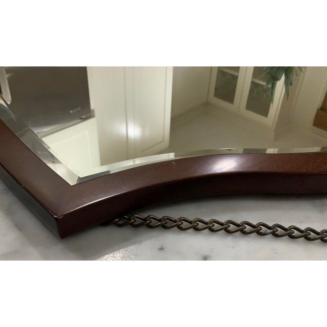 Wood Shield Hepplewhite Mirror by Bombay W/ Chain - Ralph Lauren, British Colonial, Grandmillennial Decors - 21” X 26” See Pics! For Sale - Image 7 of 8