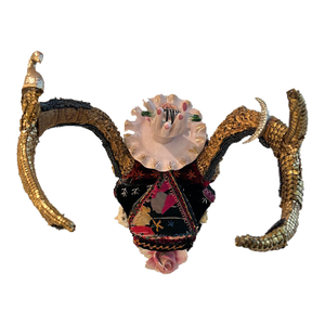 Skull Wall Sculpture With Crazy Quilt and Vintage Media