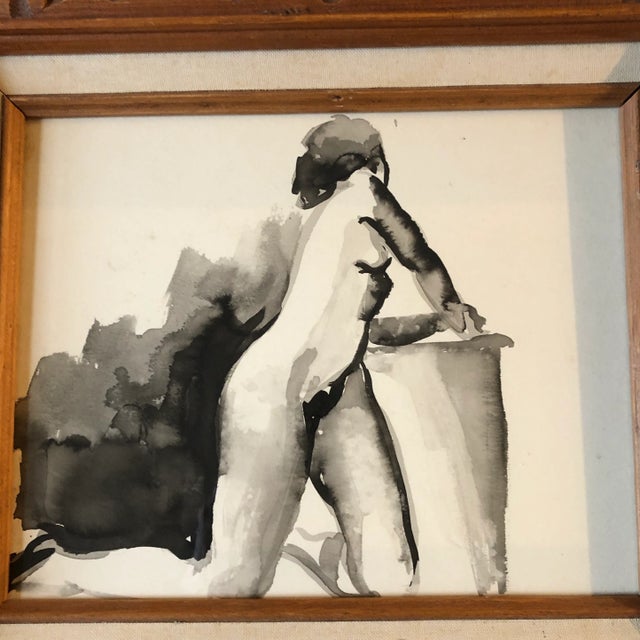 Original Vintage Female Nude Watercolor Study Painting 1950’s Carved Wood Frame For Sale - Image 4 of 6