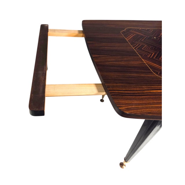 French Mid Century Macassar Ebony Parquetry Inlaid Expandable Dining Room Table W/ Leaves For Sale - Image 16 of 18