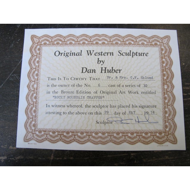 Dan Huber Oregon Western Rocky Mountain Trapper Bronze Sculpture With Coa For Sale - Image 12 of 13