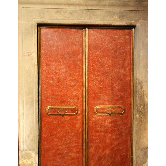 20th Century Italian Faux Red Porphyry Lacquered and Gilt Framed Wood Door For Sale - Image 13 of 14