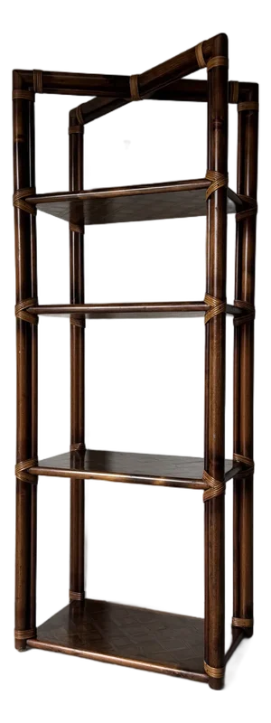 1970s Hollywood Regency Walnut & Rattan Four-Tier Étagère Shelf
