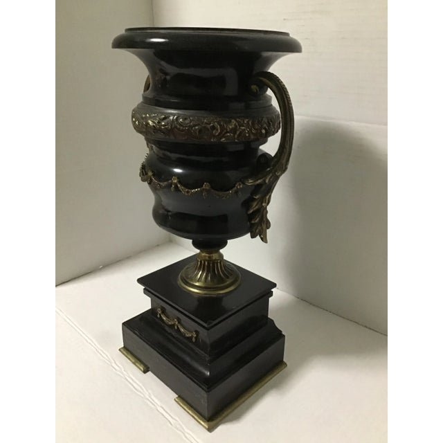 19th Century French Louis Philippe Style Bronze & Black Marble Urn Vessel In Style of Black Marble With ormolu gold scroll...