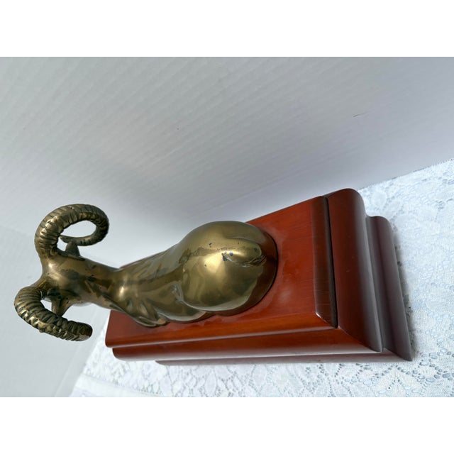 Vintage Hollywood Regency Brass Ram Wood Decor Box For Sale - Image 4 of 8