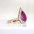 Modern 18k Yellow Gold Ruby & Diamond Ring With 2.33ct Pear-Cut Ruby For Sale - Image 3 of 9