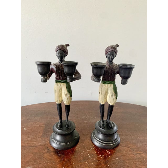 Pair of Vintage Painted Cast-Iron Figurative Double Candleholders For Sale - Image 12 of 12