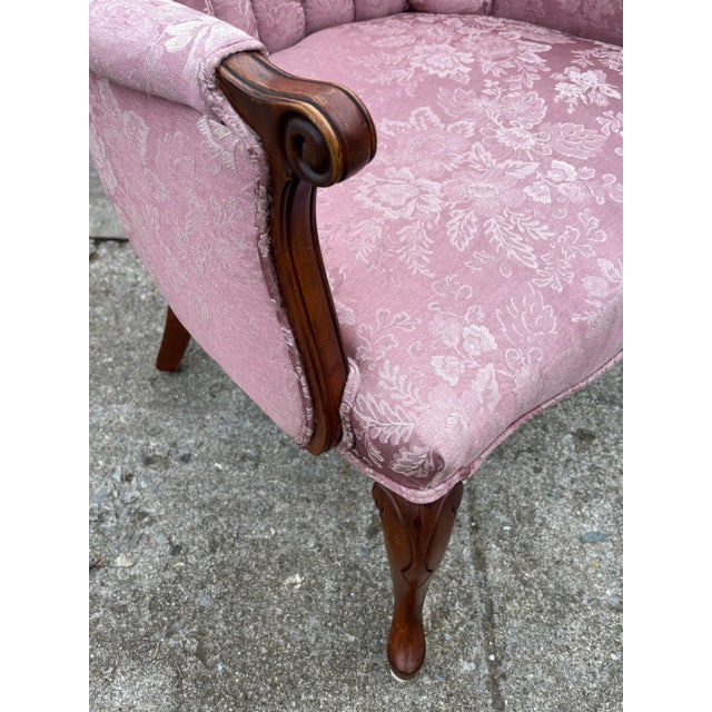 Vintage Pink Floral Channel Back Upholstered Chair For Sale - Image 6 of 13