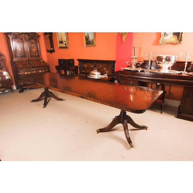 Vintage 20th Century 12ft Twin Pillar Mahogany Dining Table & 12 Chippendale Chairs, Set of 13 For Sale - Image 3 of 18