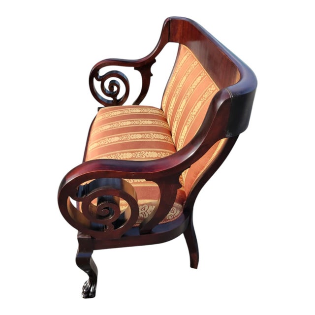 1920's Heavy Mahogany Twisted Loveseat American Made Newly Upholstered For Sale In Philadelphia - Image 6 of 15