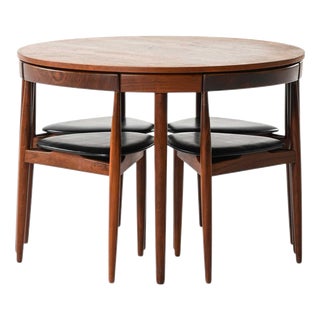 Dining Table and Chairs in Teak and Leather attributed to Hans Olsen for Frem Røjle, 1960s, Set of 5 For Sale