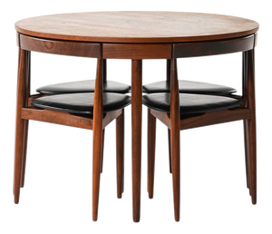 Dining Table and Chairs in Teak and Leather attributed to Hans Olsen for Frem Røjle, 1960s, Set of 5