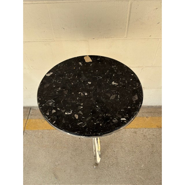 Curvacious modern Global Views Diminutive Side Table, chrome base with a black marble top, showroom floor sample, original...