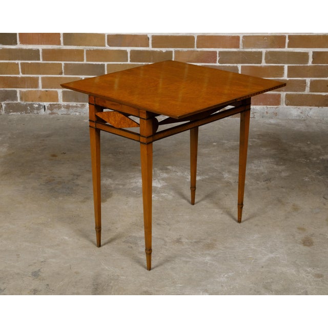 French 19th Century Burlwood Folding Table with Inlaid Accents and Diamond Motif For Sale - Image 10 of 12