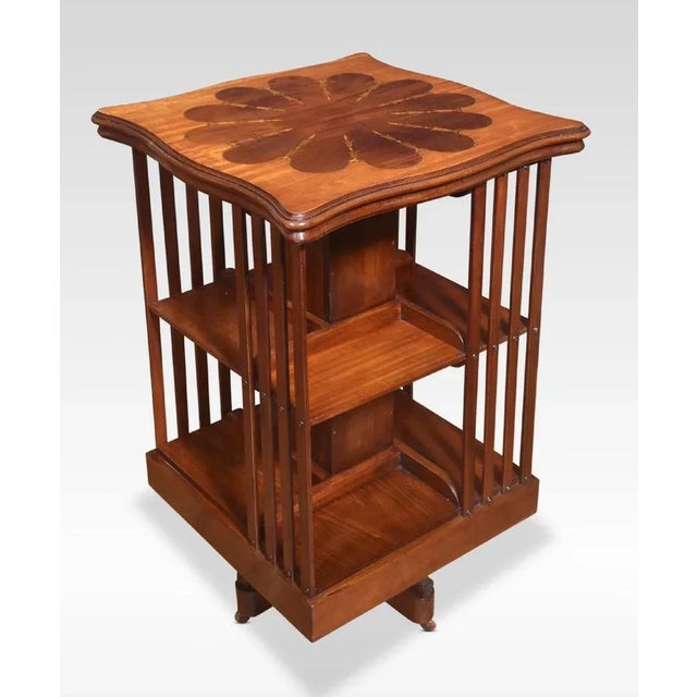 Brown Mahogany Inlaid Revolving Bookcase, 1890s For Sale - Image 8 of 8