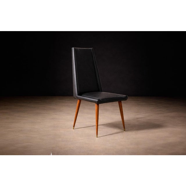 Mid-Century Modern Set of 4 Chairs in Caviuna Wood & Black Leather, Giuseppe Scapinelli, 1950s For Sale - Image 3 of 14