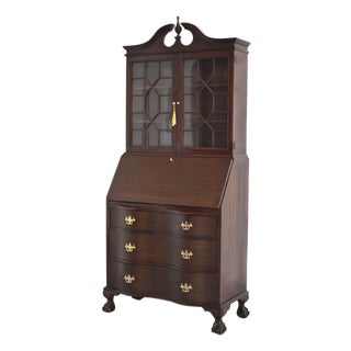 Mid Century Chippendale Style Slant Front Secretary Desk For Sale