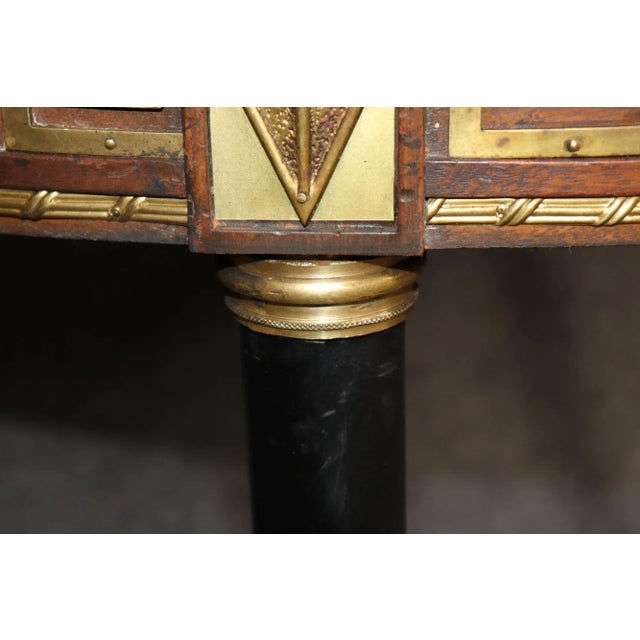 Pair of Rare Bronze Mounted Ebonized Greek Key Similar Demilune Console Tables For Sale - Image 10 of 11