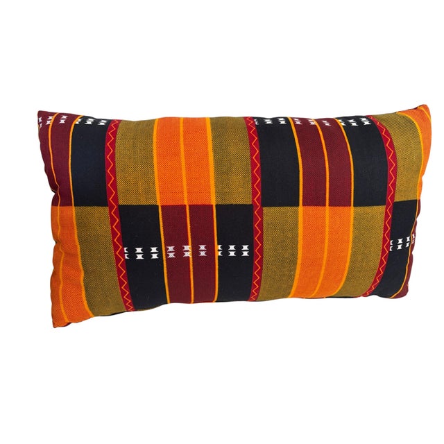Textile African Kente Cloth Throw Lumbar Pillow 18" W For Sale - Image 7 of 8