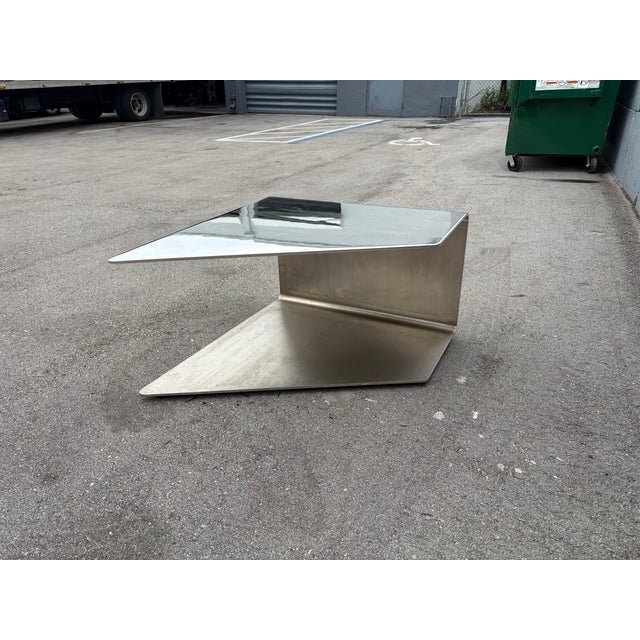 Monumental Sculptural Polished Stainless Steel Cantilever Coffee Table, Usa For Sale - Image 14 of 17