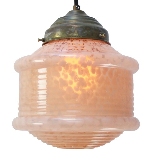 1950s French Clichy Pink Reeded Glass Pendant Lamp For Sale - Image 5 of 7